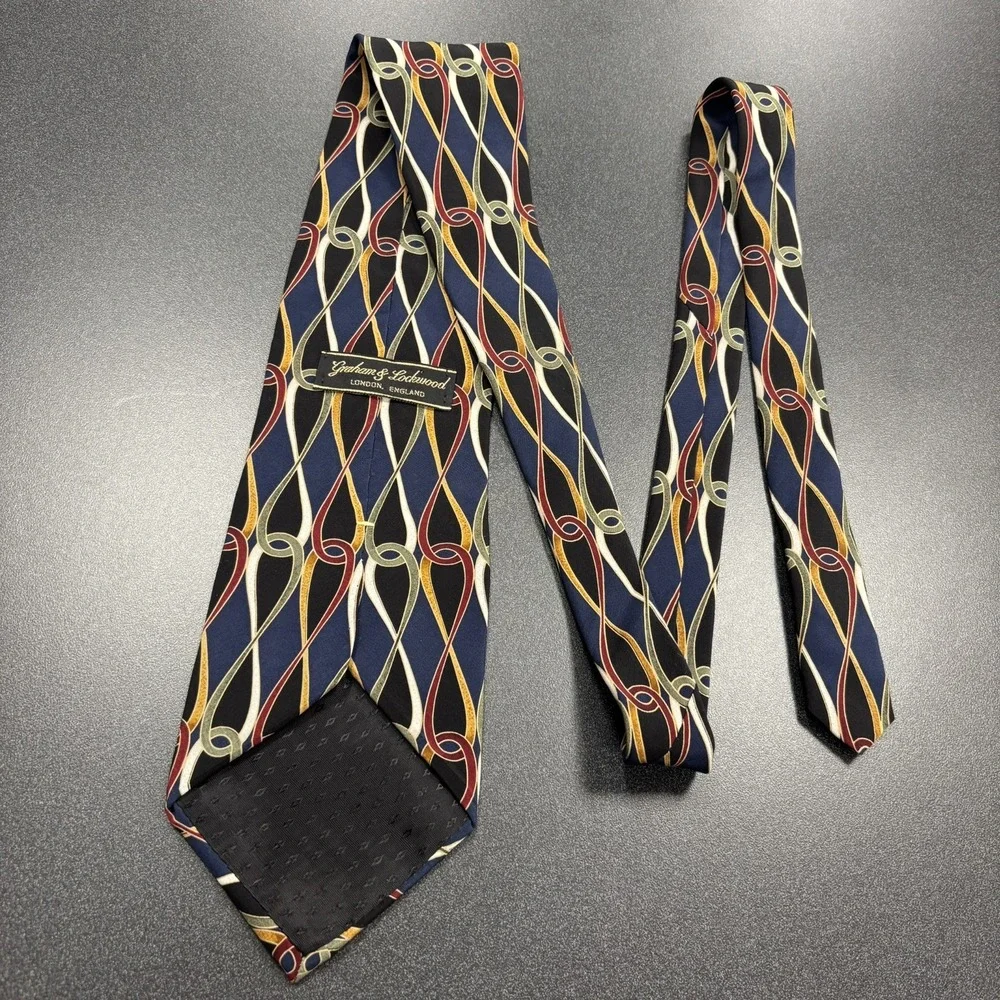 Graham & Lockwood Men's Dress Tie Multicolor Geometric Preppy‎ Silk London Made
